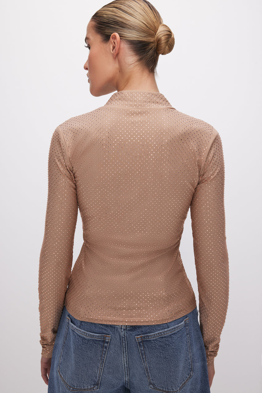 SMOOTH MATTE CRYSTAL ZIP TOP | TAUPE003 View 3 - model: Size 0 |