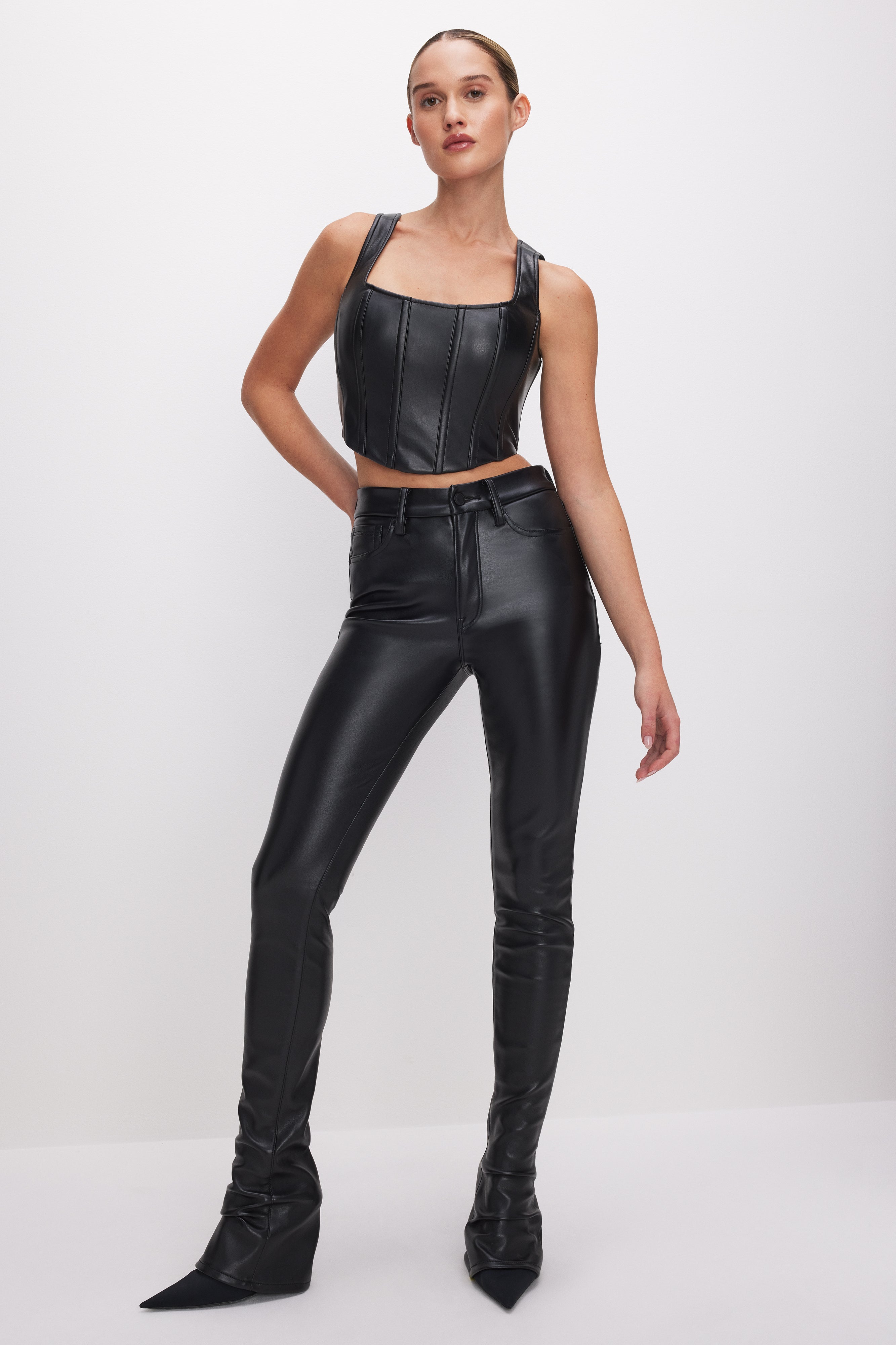 Zev Black Vegan Leather Corset Top