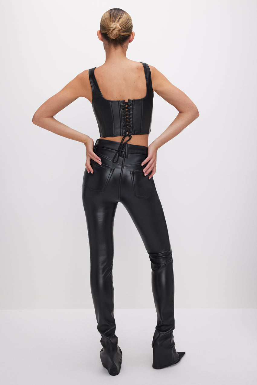 FAUX LEATHER MICRO BOOTCUT PANTS | BLACK001 View 3 - model: Size 0 |