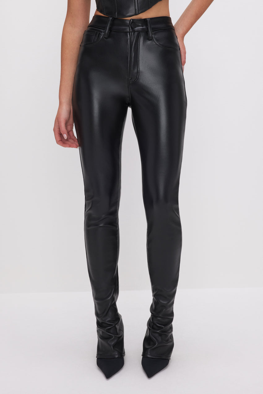 FAUX LEATHER MICRO BOOTCUT PANTS | BLACK001 View 4 - model: Size 0 |