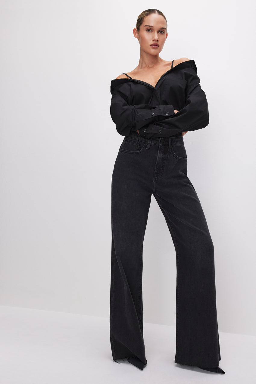 POPLIN OFF SHOULDER SHIRT | BLACK001 View 2 - model: Size 0 |