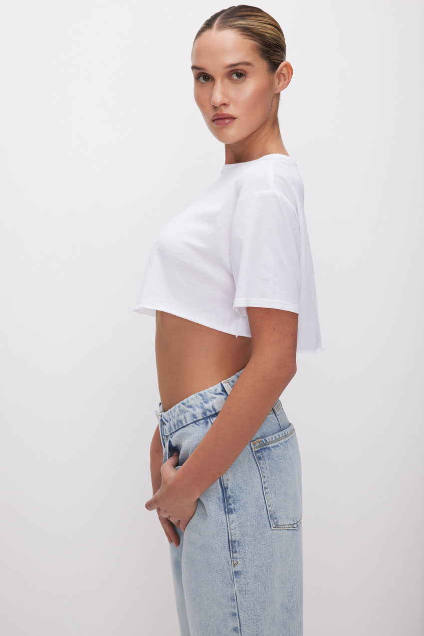 FEATHERWEIGHT CROPPED COTTON TEE | WHITE001 View 4 - model: Size 0 |