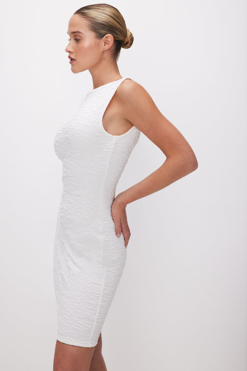 SCRUNCHIE SCOOP BACK MINI DRESS | CLOUD WHITE View 3 - model: Size 0 |