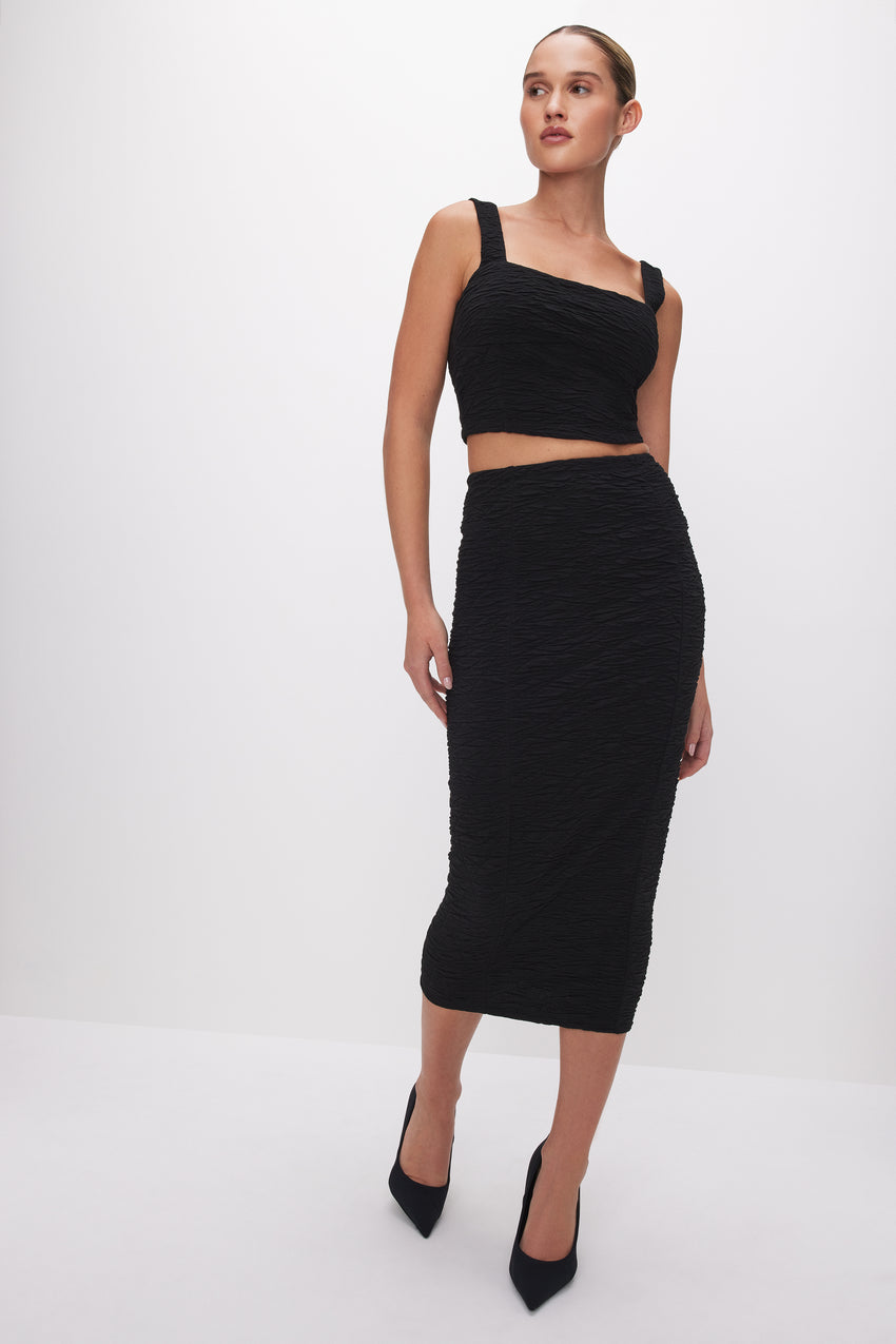 SCRUNCHIE MIDI SKIRT | BLACK001 View 5 - model: Size 0 |