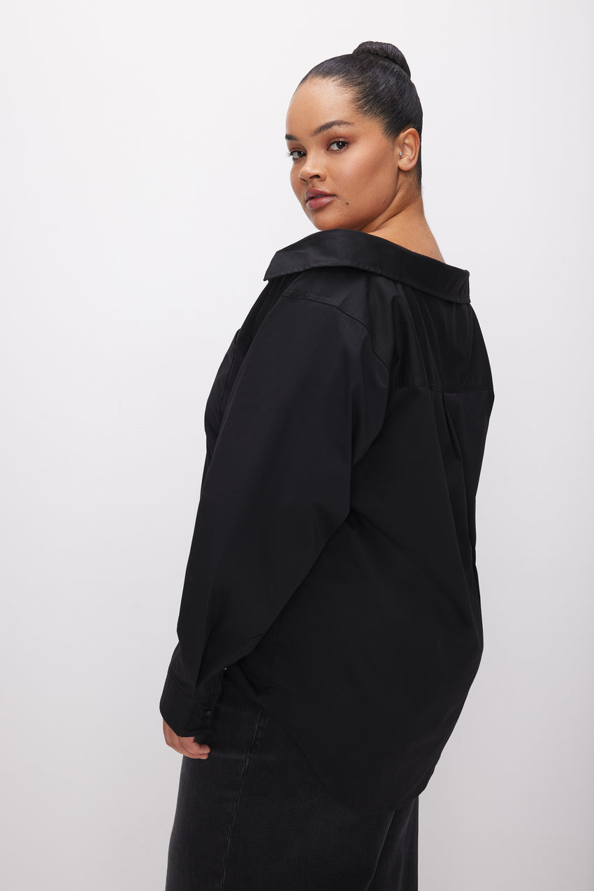 POPLIN OFF SHOULDER SHIRT | BLACK001 View 5 - model: Size 16 |