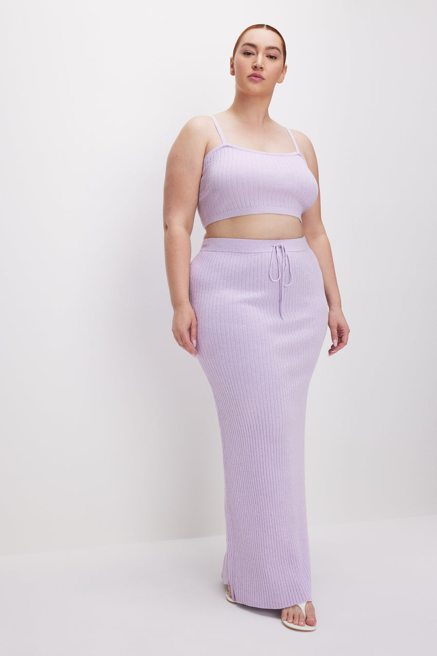 RIBBED TERRY MAXI SKIRT | LAVENDER001 View 5 - model: Size 16 |