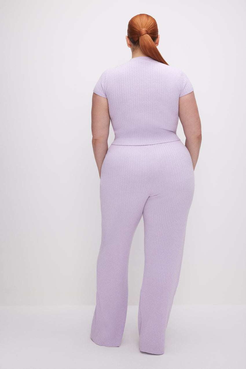 RIBBED TERRY FLARED PANTS | LAVENDER001 View 6 - model: Size 16 |