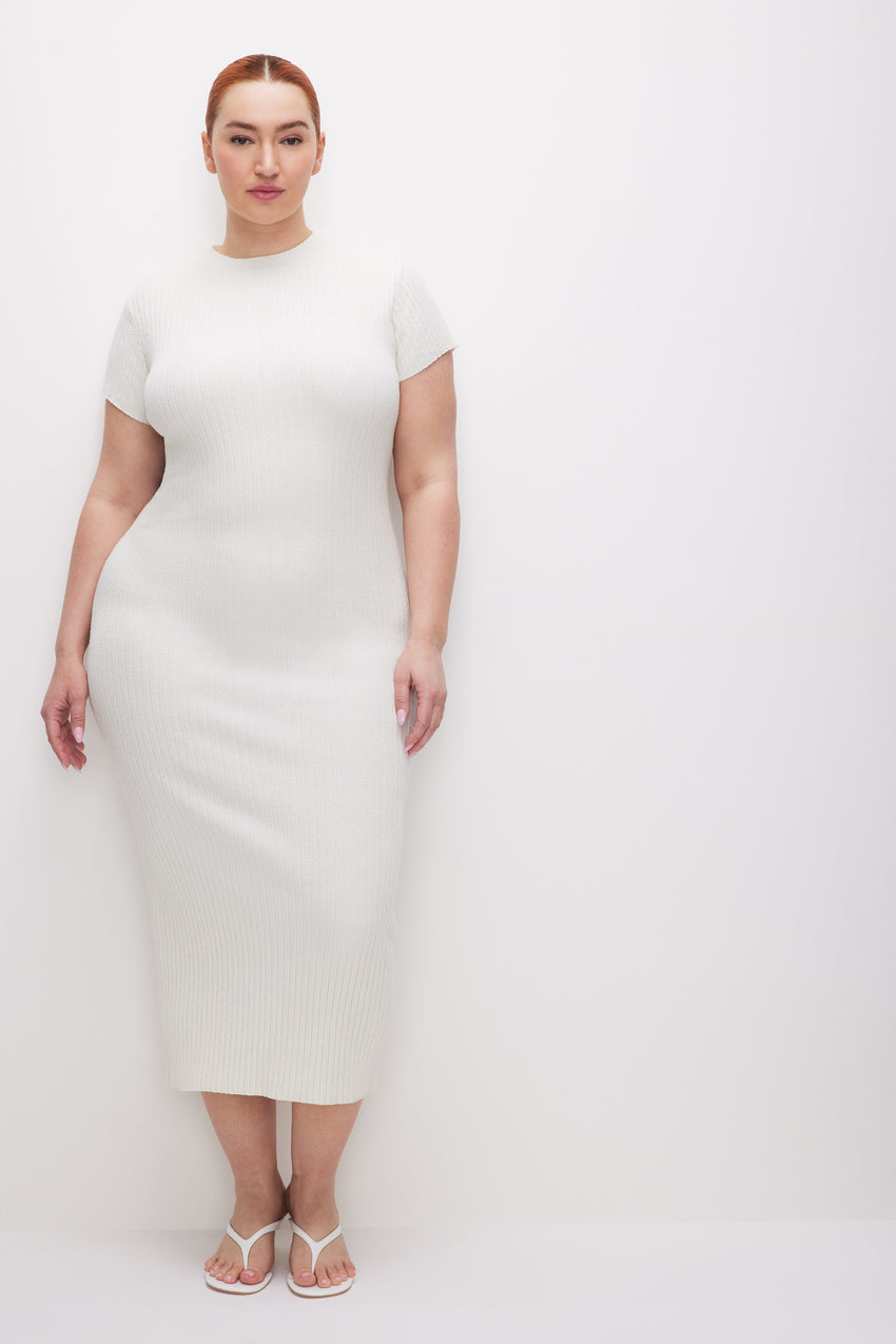 RIBBED TERRY MIDI DRESS | CLOUD WHITE View 4 - model: Size 16 |