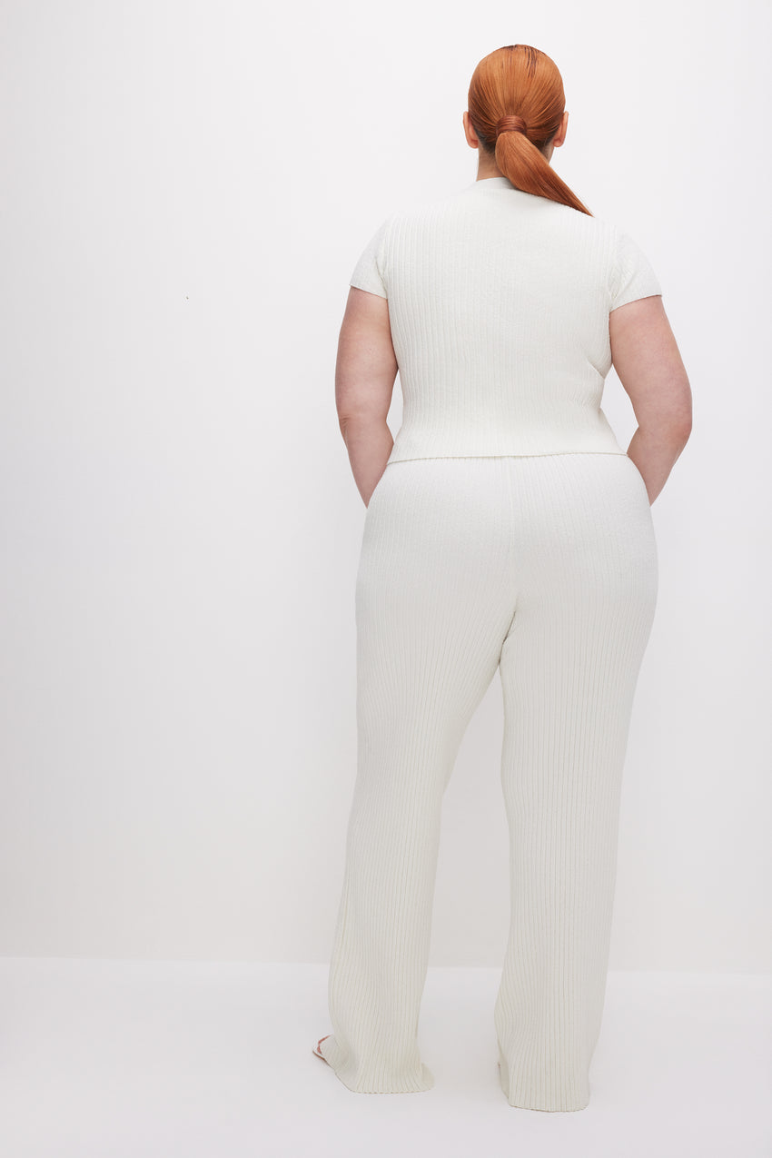 RIBBED TERRY FLARED PANTS | CLOUD WHITE View 7 - model: Size 16 |