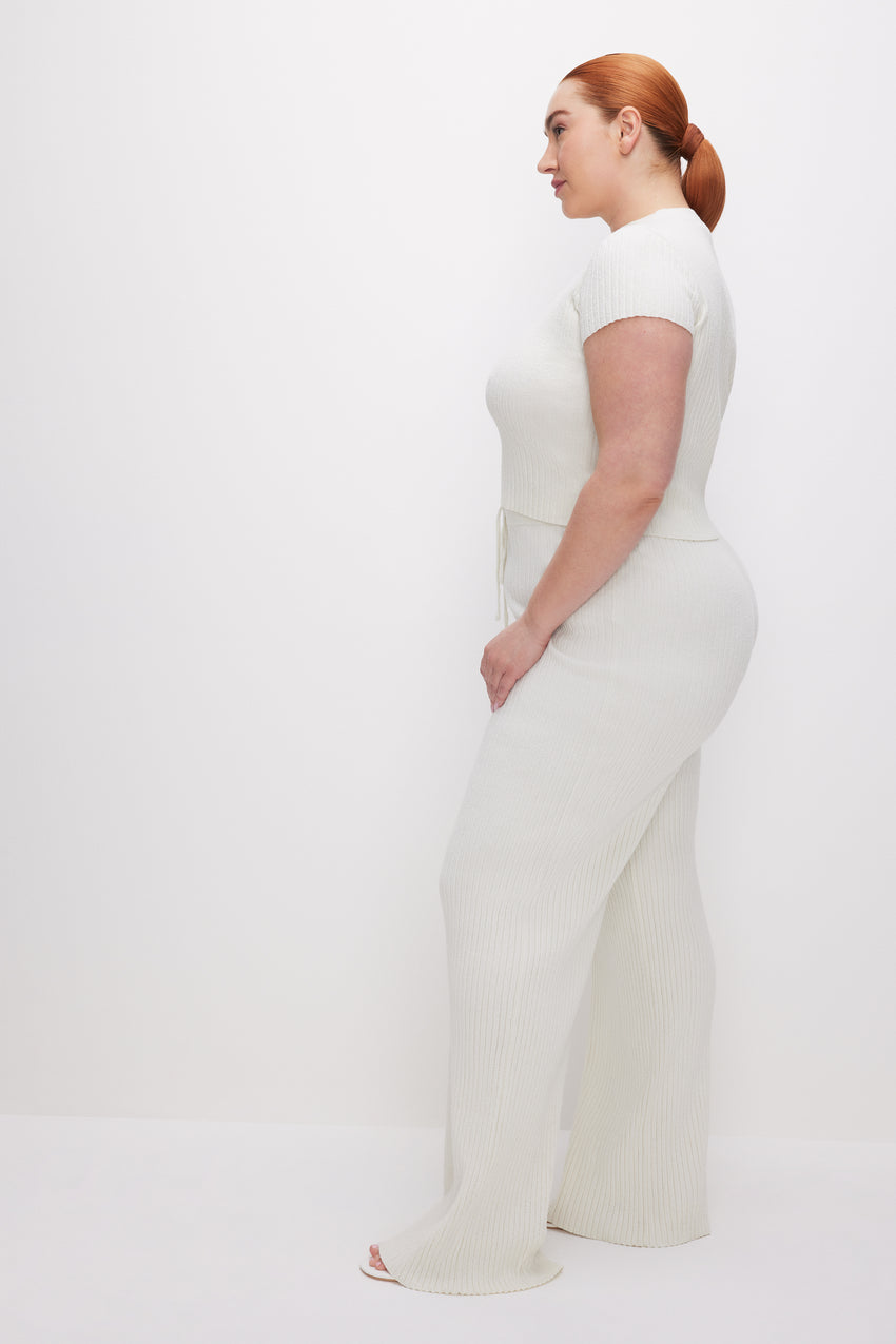 RIBBED TERRY FLARED PANTS | CLOUD WHITE View 8 - model: Size 16 |