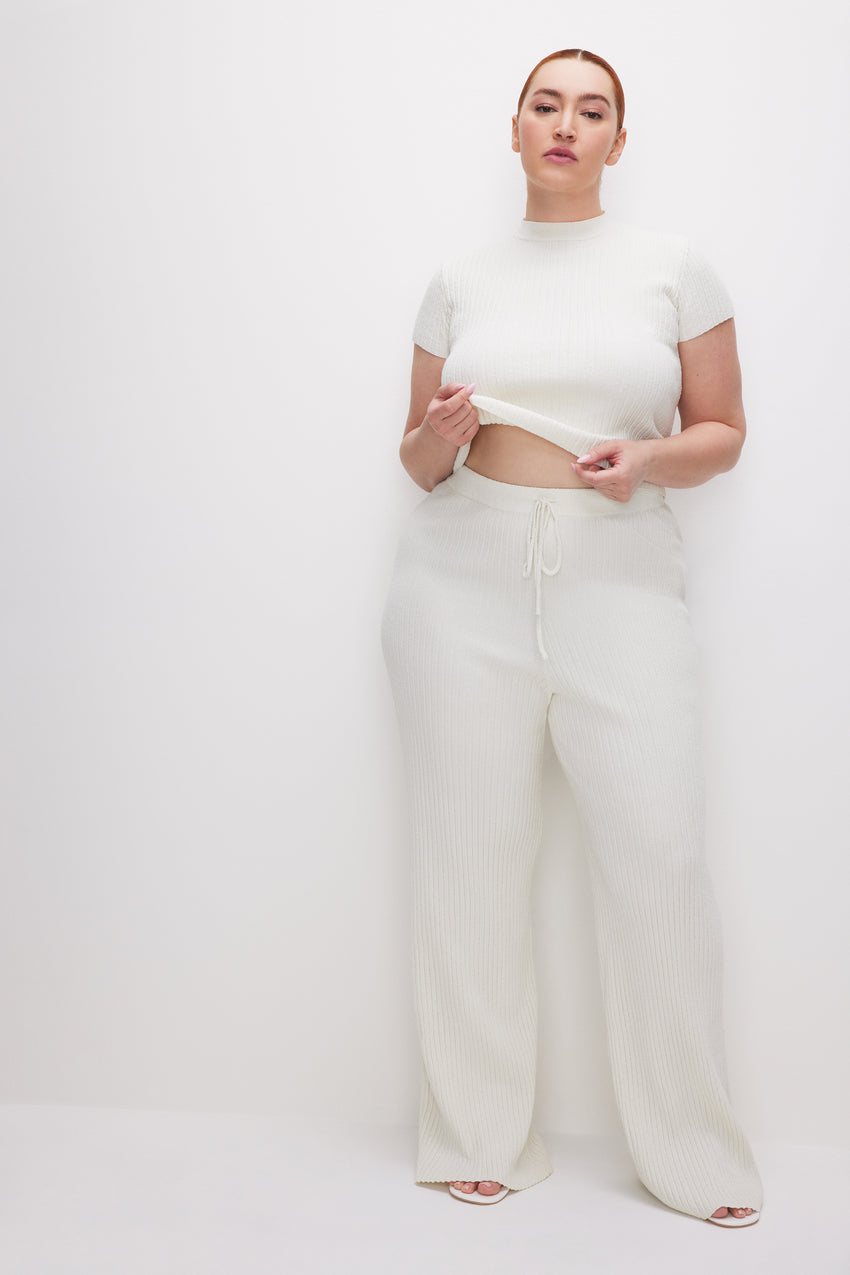 RIBBED TERRY FLARED PANTS | CLOUD WHITE View 5 - model: Size 16 |