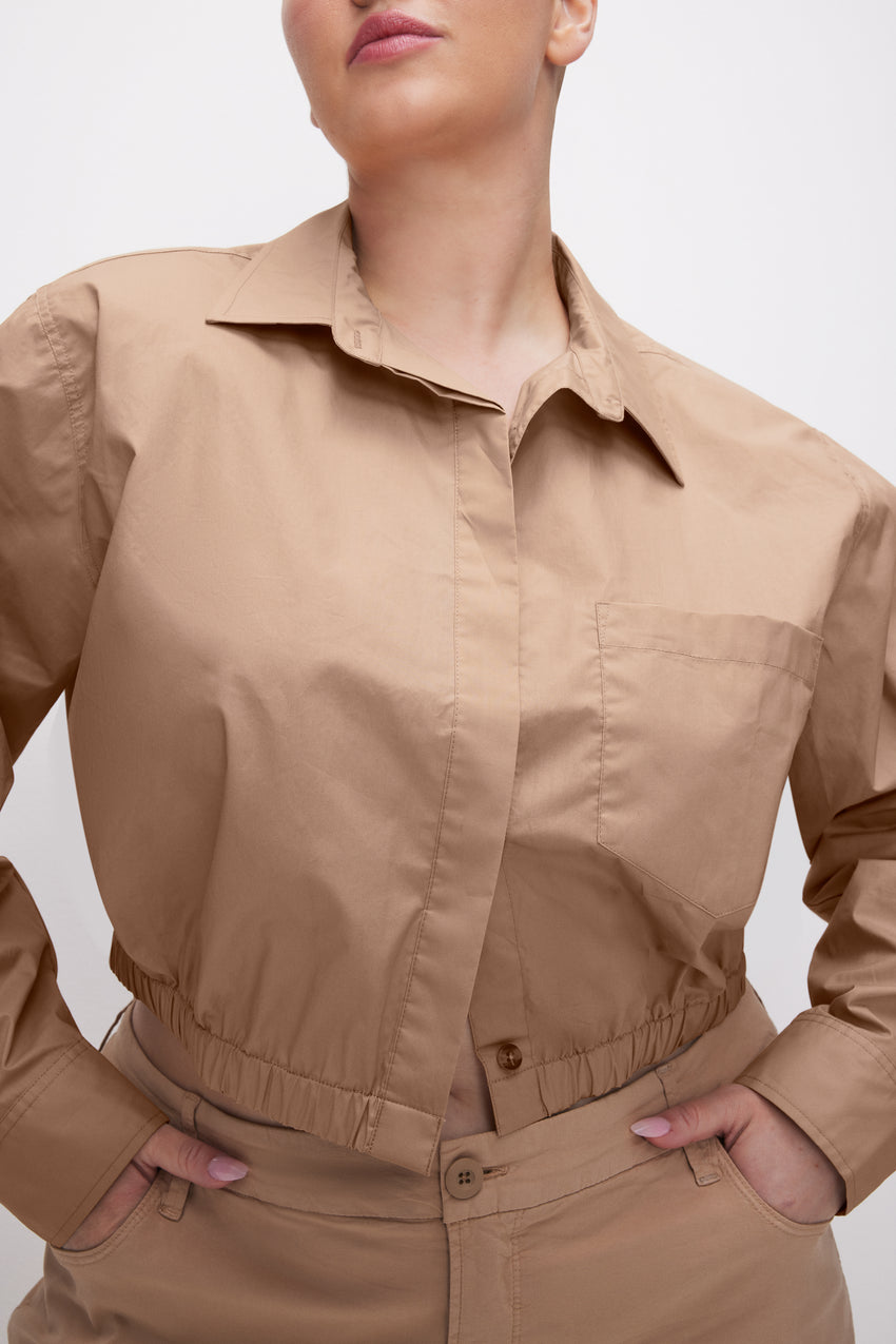 CROPPED COATED POPLIN SHIRT | CHAMPAGNE005 View 10 - model: Size 16 |