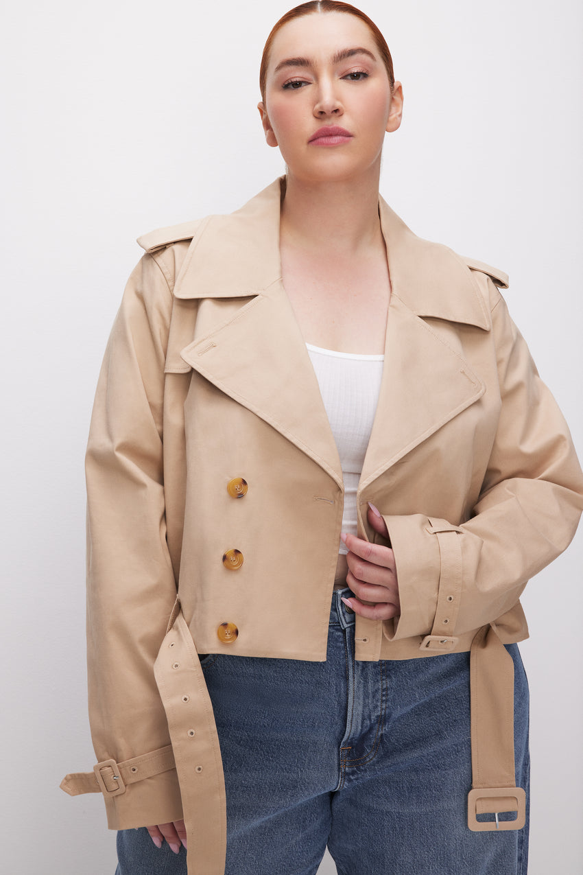 CROPPED TRENCH COAT | CHAMPAGNE005 View 6 - model: Size 16 |