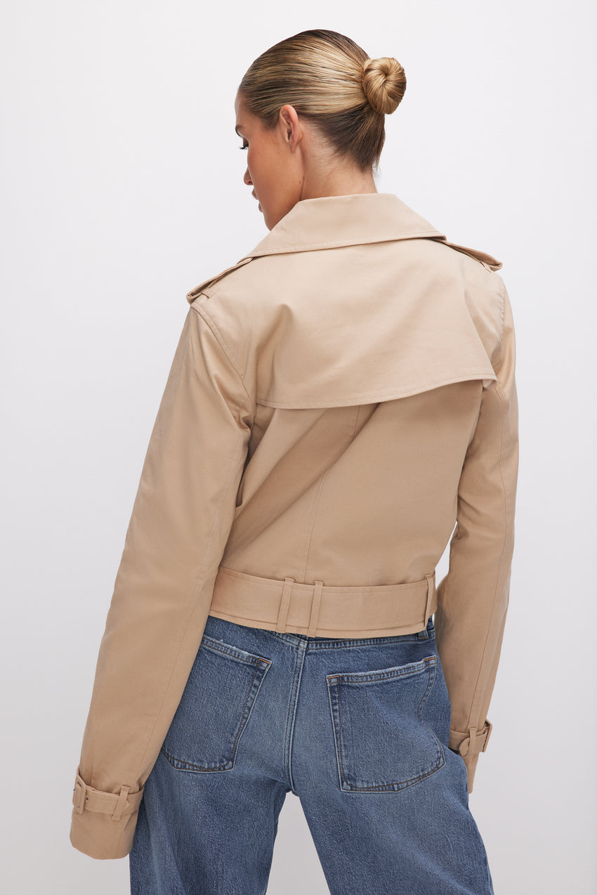 CROPPED TRENCH COAT | CHAMPAGNE005 View 3 - model: Size 0 |