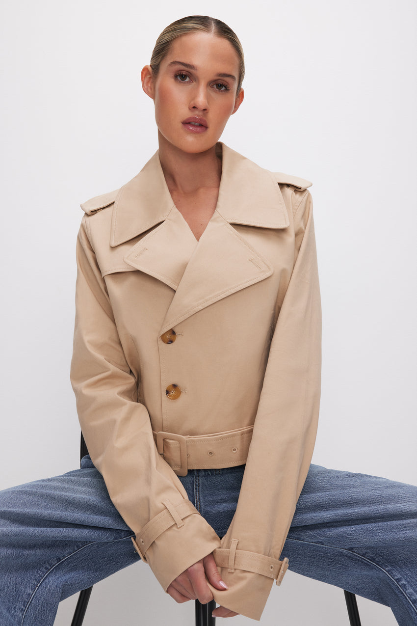 CROPPED TRENCH COAT | CHAMPAGNE005 View 4 - model: Size 0 |