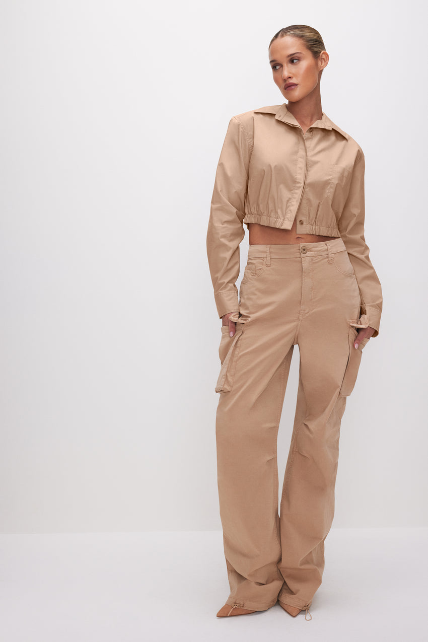 CROPPED COATED POPLIN SHIRT | CHAMPAGNE005 View 2 - model: Size 0 |