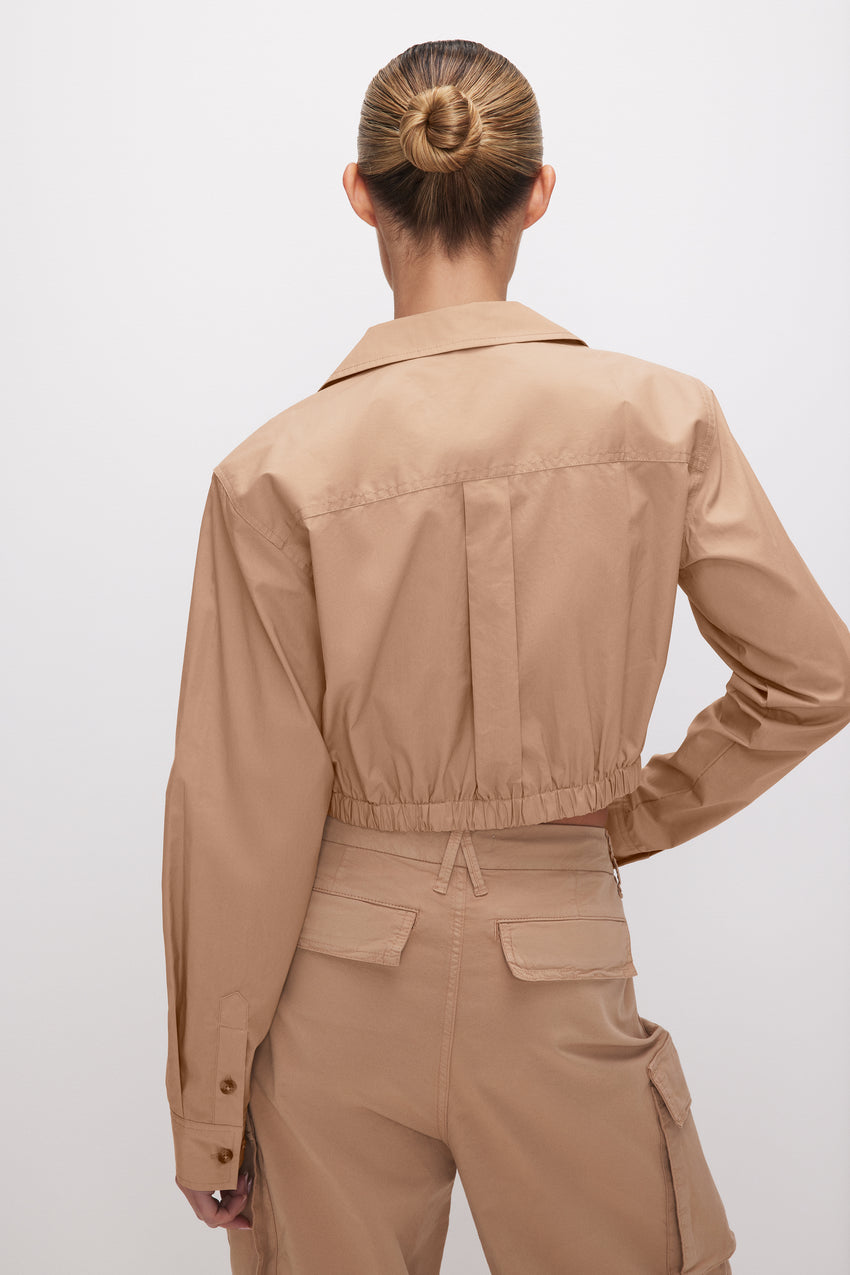 CROPPED COATED POPLIN SHIRT | CHAMPAGNE005 View 5 - model: Size 0 |