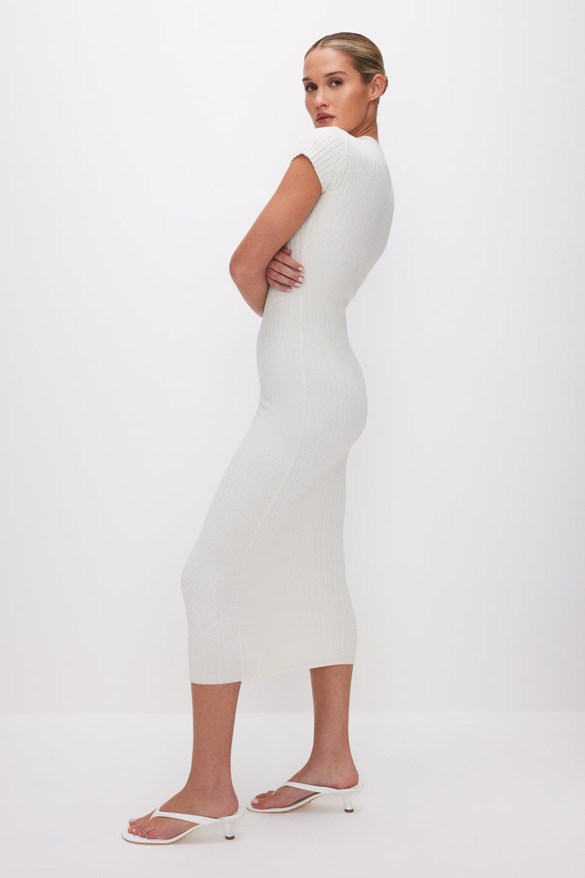 RIBBED TERRY MIDI DRESS | CLOUD WHITE View 2 - model: Size 0 |