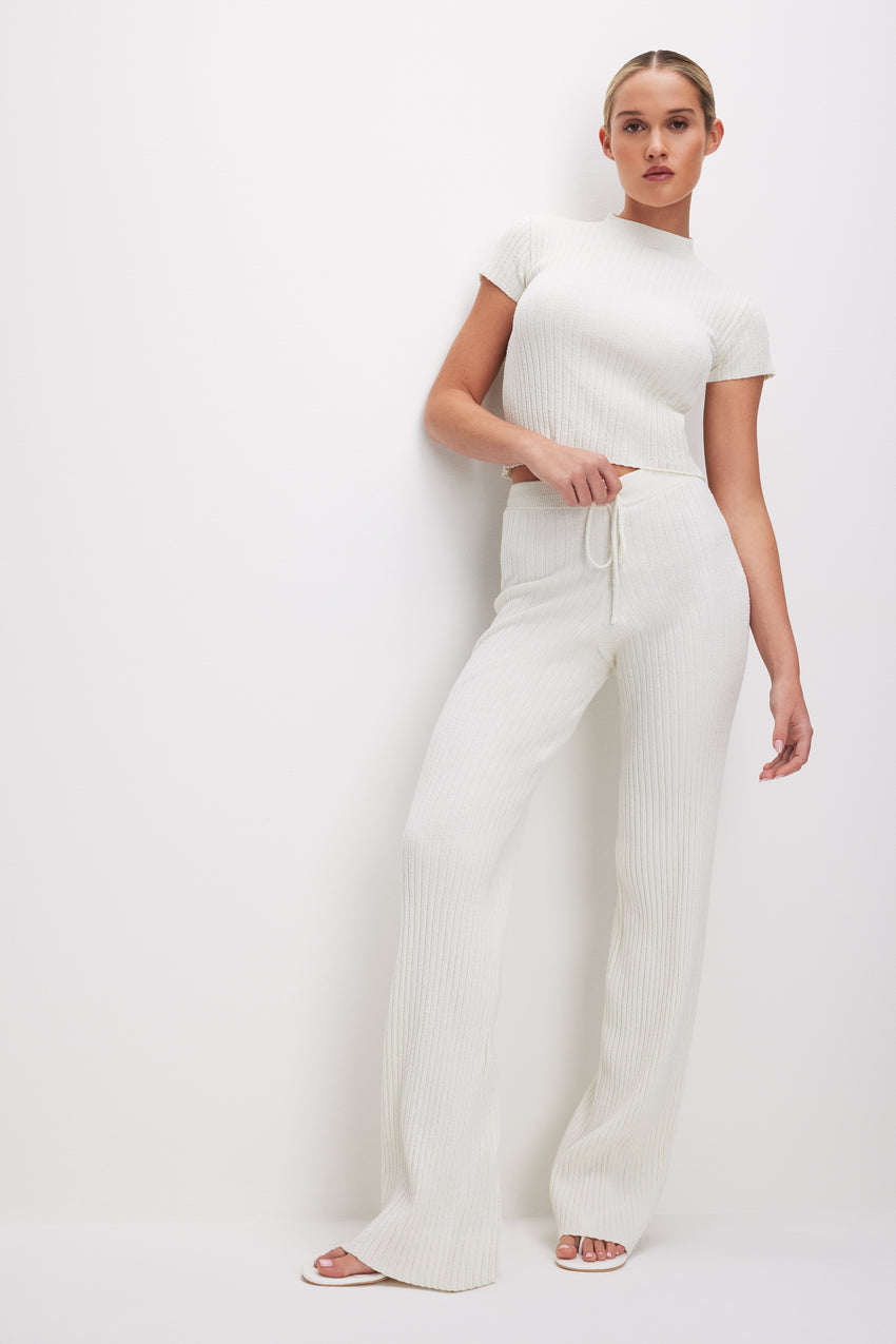 RIBBED TERRY FLARED PANTS | CLOUD WHITE View 3 - model: Size 0 |