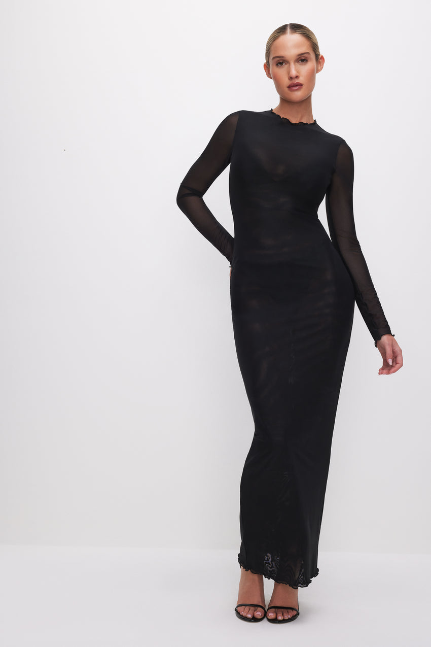 MESH MAXI DRESS | BLACK001 View 2 - model: Size 0 |