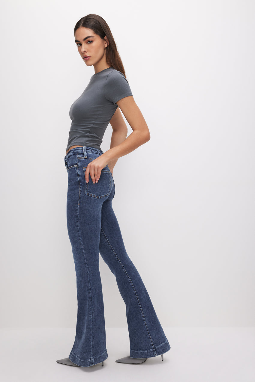 GOOD LEGS FLARE JEANS | INDIGO616 View 1 - model: Size 0 |