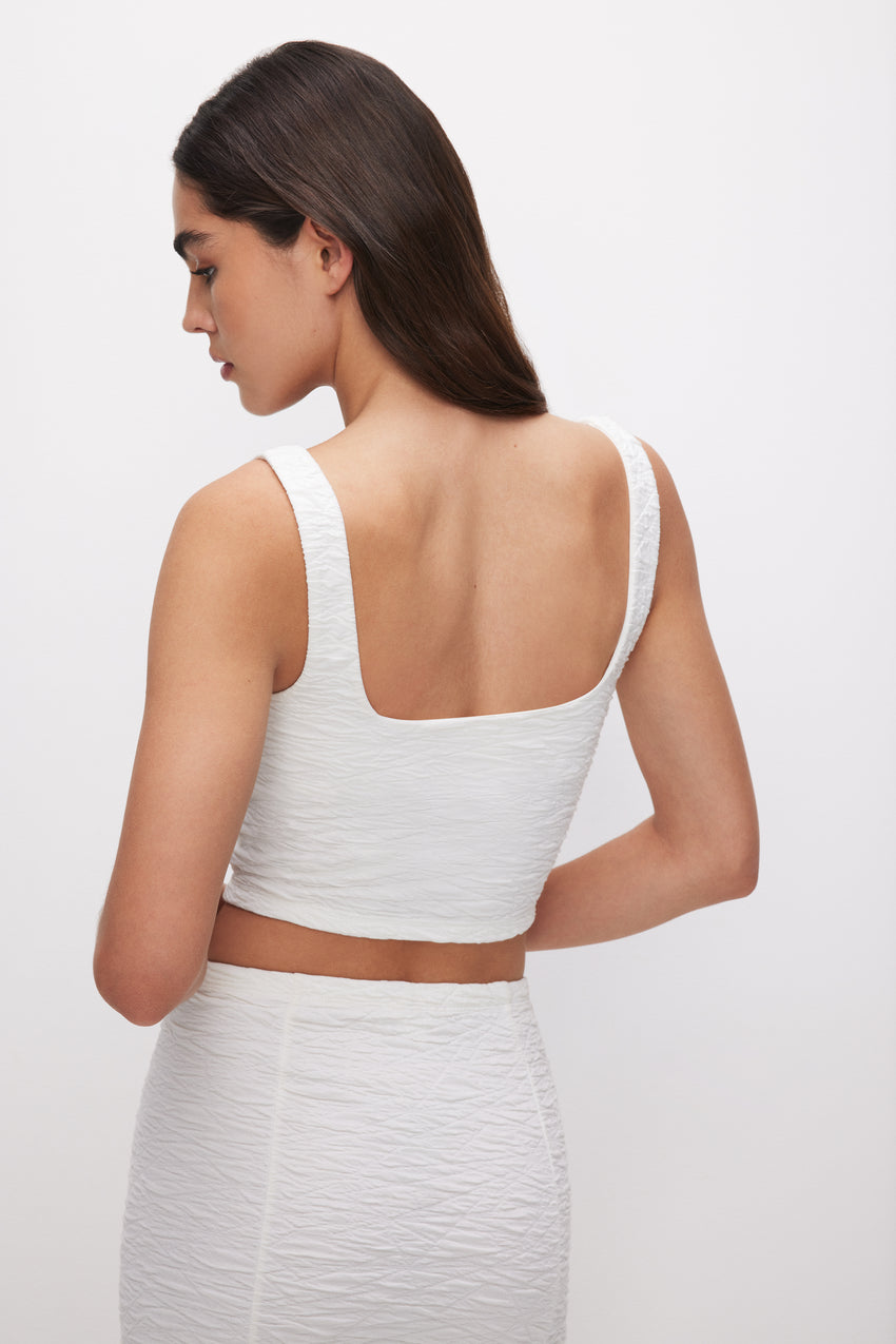 SCRUNCHIE CROPPED TANK TOP | CLOUD WHITE View 2 - model: Size 0 |