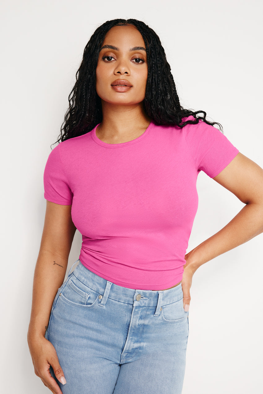 FEATHERWEIGHT COTTON SLIM TEE | PINK GLOW002 View 4 - model: Size 8 |