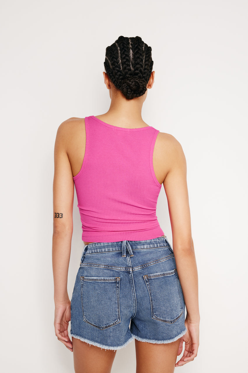 LIGHTWEIGHT RIBBED COTTON TANK | PINK GLOW002 View 2 - model: Size 0 |