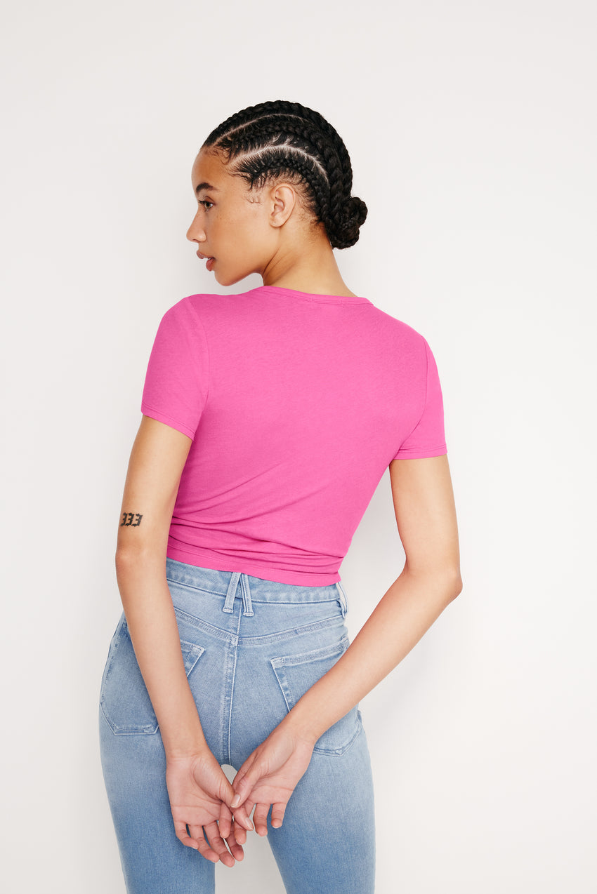 FEATHERWEIGHT COTTON SLIM TEE | PINK GLOW002 View 2 - model: Size 0 |