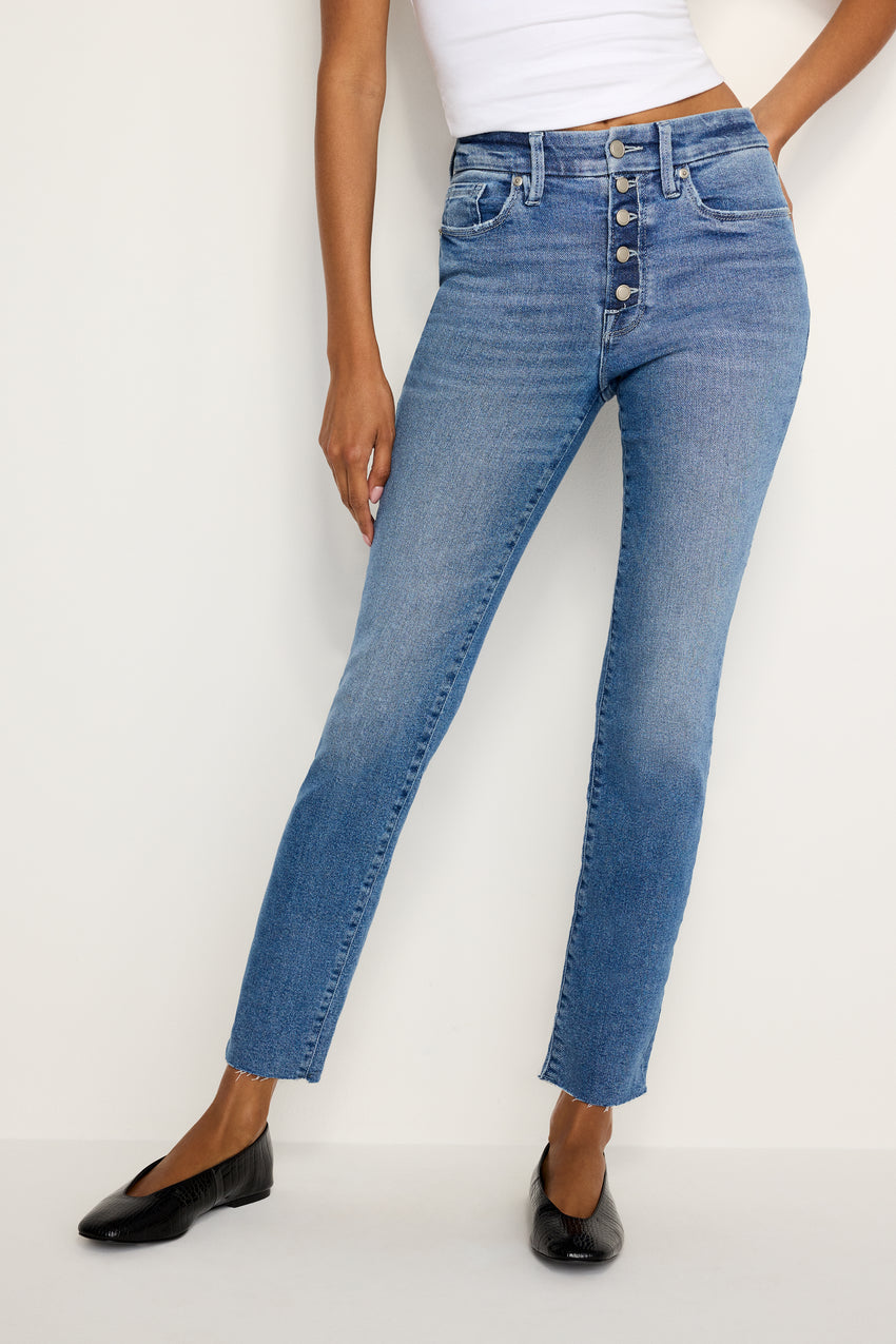 GOOD CLASSIC SLIM STRAIGHT JEANS | INDIGO702 View 3 - model: Size 0 |