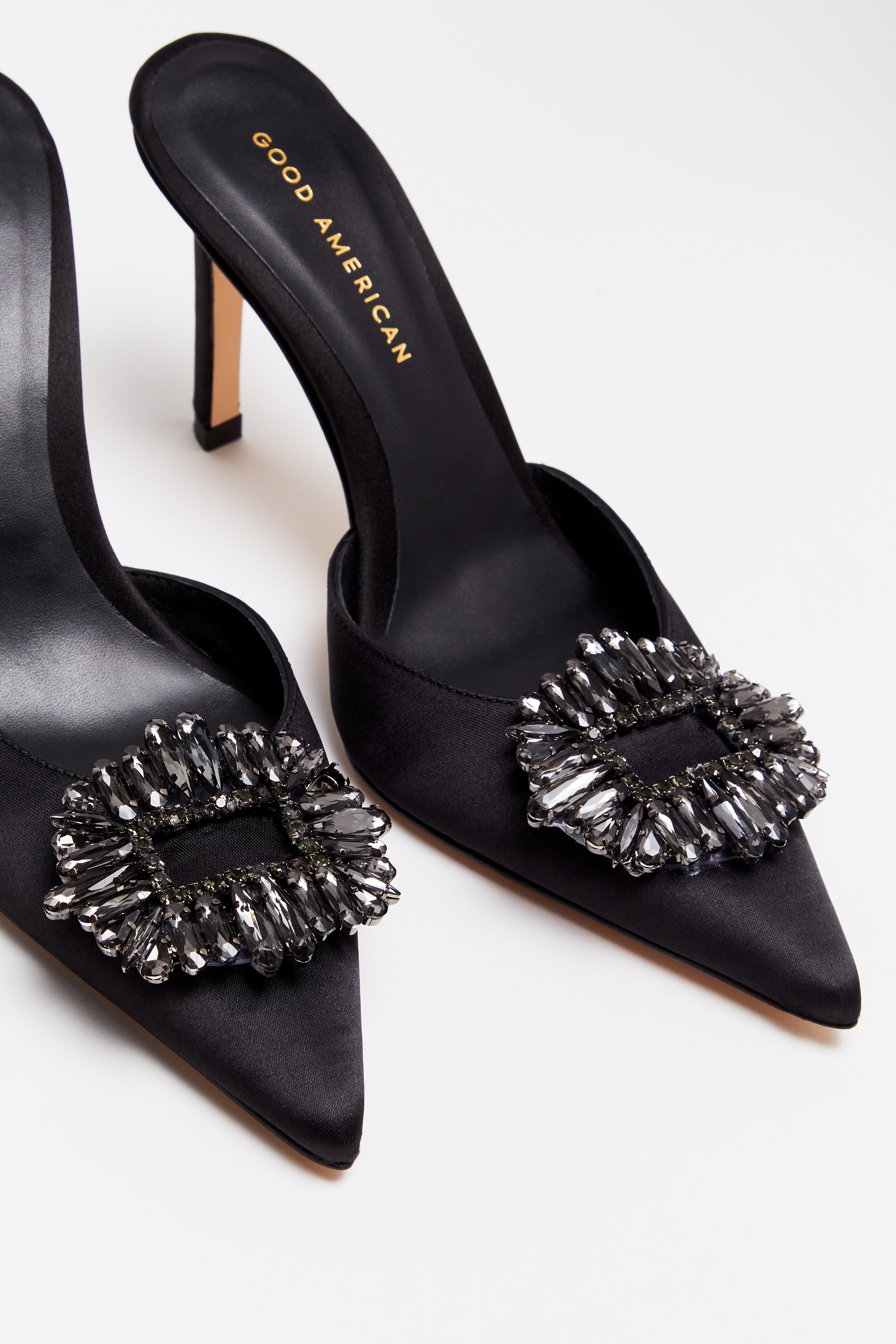 CINDER-F*CKING-RELLA JEWELED MULE | BLACK SATIN001 - GOOD AMERICAN