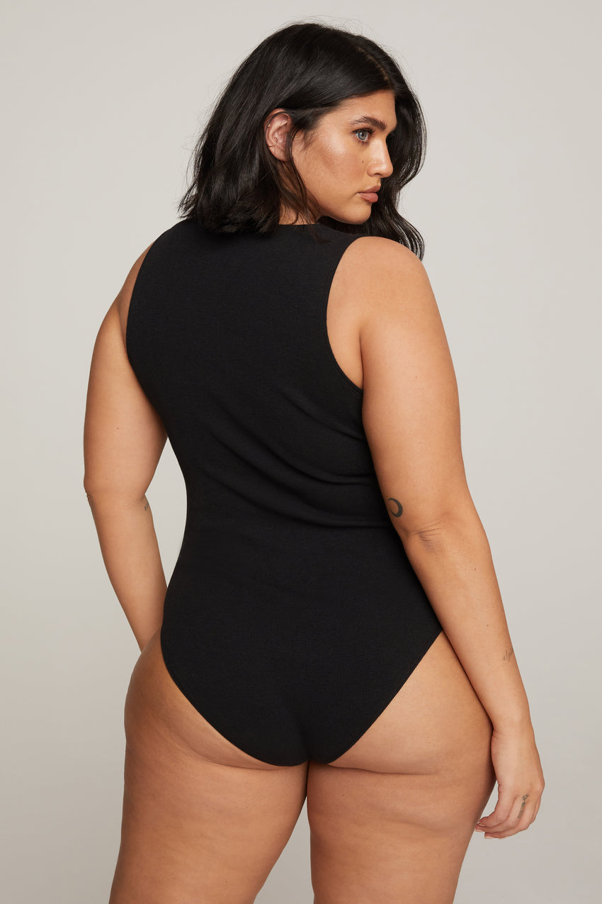 MICRO RIB COTTON BODYSUIT | BLACK001 View 8 - model: Size 16 |