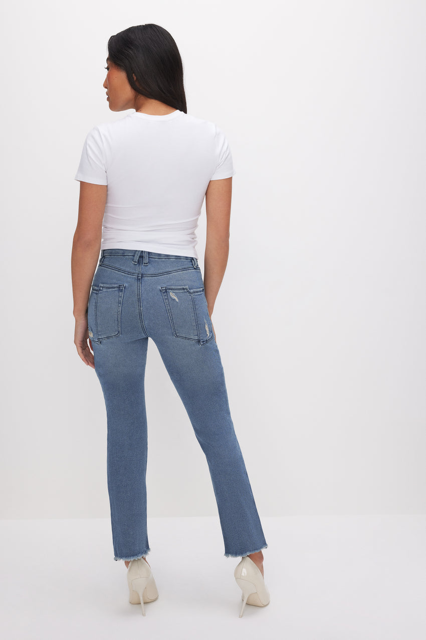 GOOD PETITE STRAIGHT JEANS | BLUE449 View 4 - model: Size 0 |