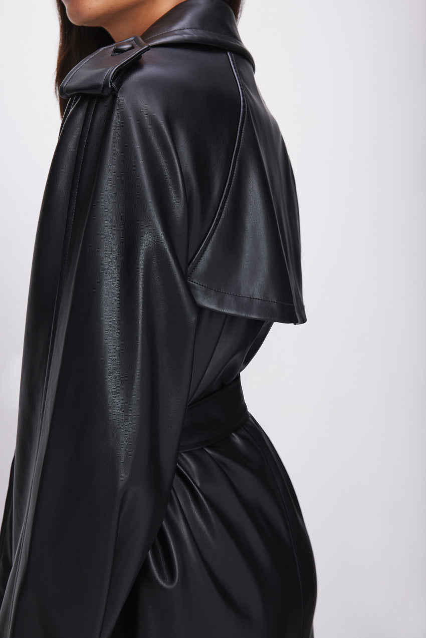 FAUX LEATHER TRENCH COAT | BLACK001 View 1 - model: Size 0 |
