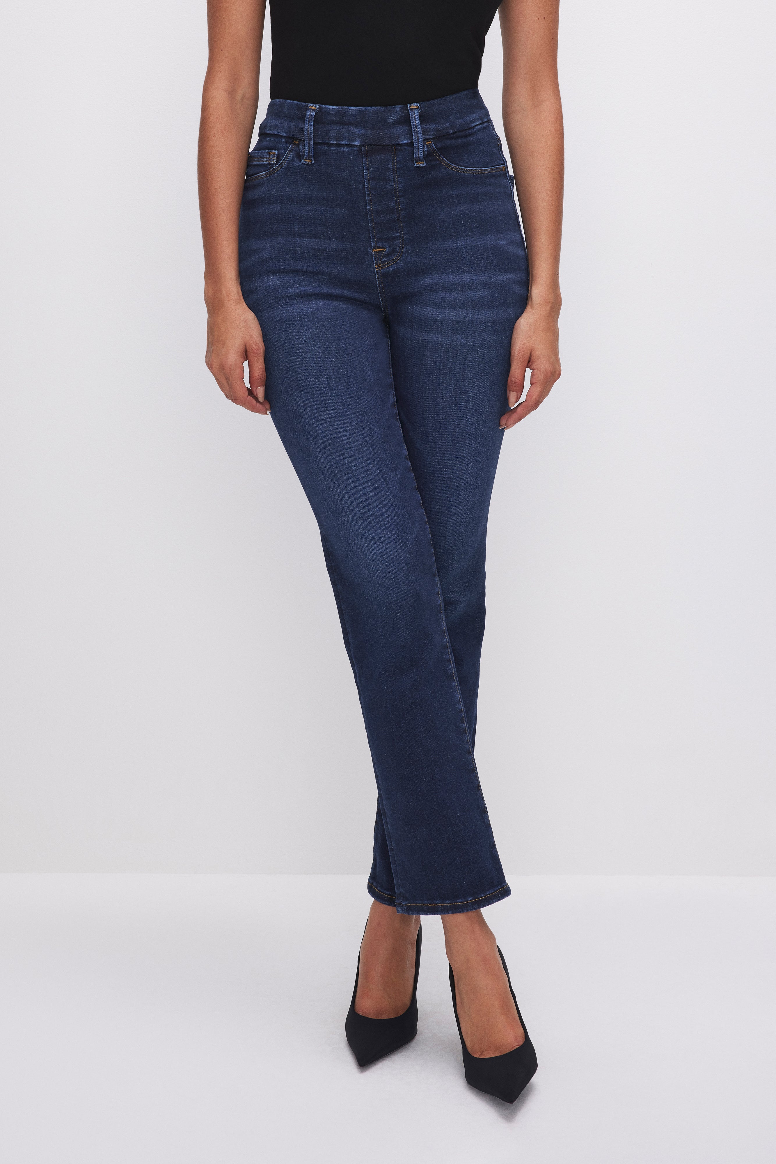 POWER STRETCH PULL-ON STRAIGHT JEANS | INDIGO491 - GOOD AMERICAN