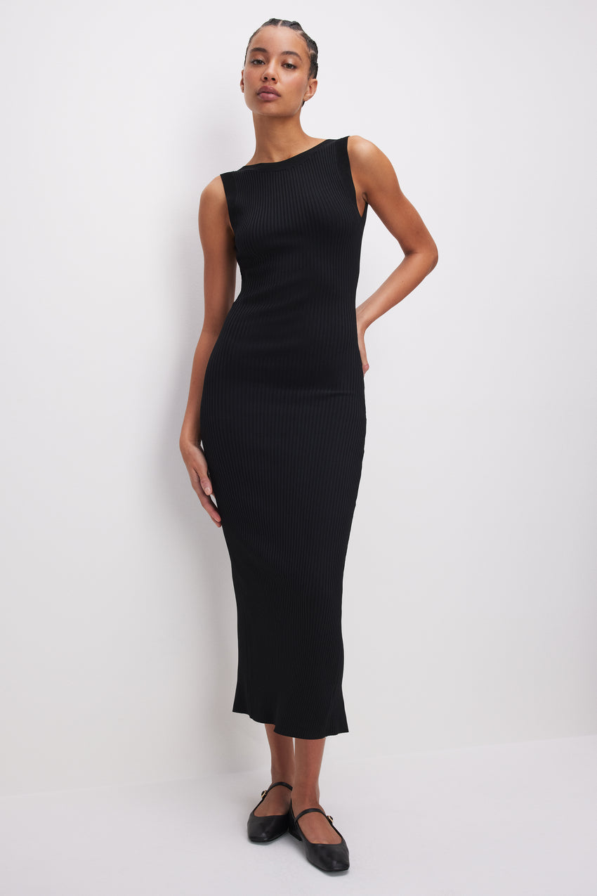 STRETCH RIB SCOOP BACK MIDI DRESS