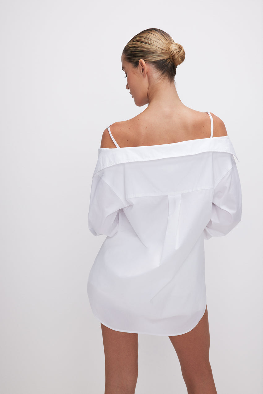 POPLIN OFF SHOULDER SHIRT | WHITE001 View 1 - model: Size 0 |