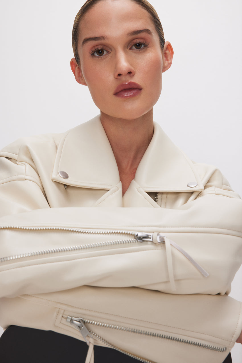 OVERSIZED FAUX LEATHER MOTO JACKET | CLOUD WHITE View 1 - model: Size 0 |