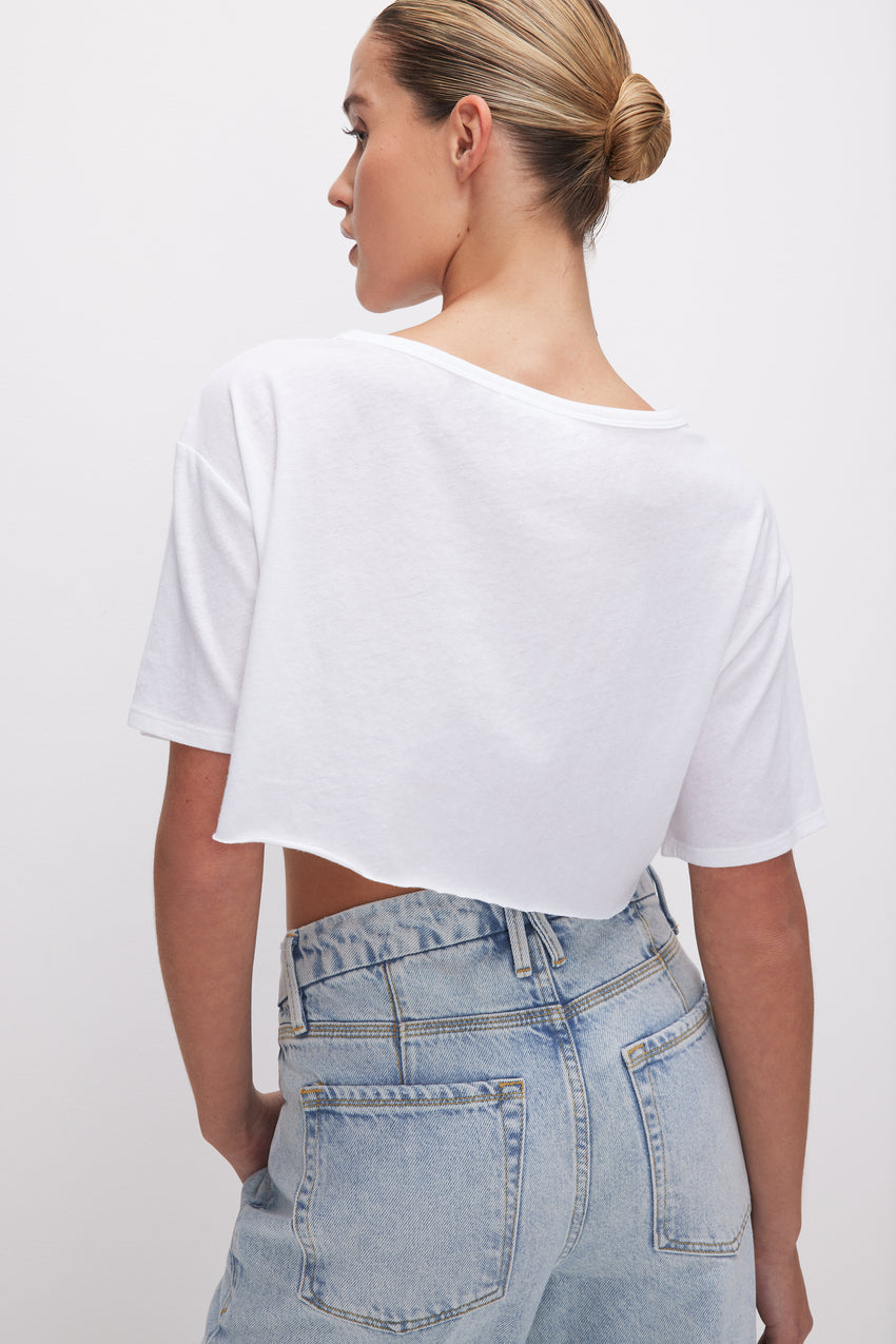 FEATHERWEIGHT CROPPED COTTON TEE | WHITE001 View 2 - model: Size 0 |