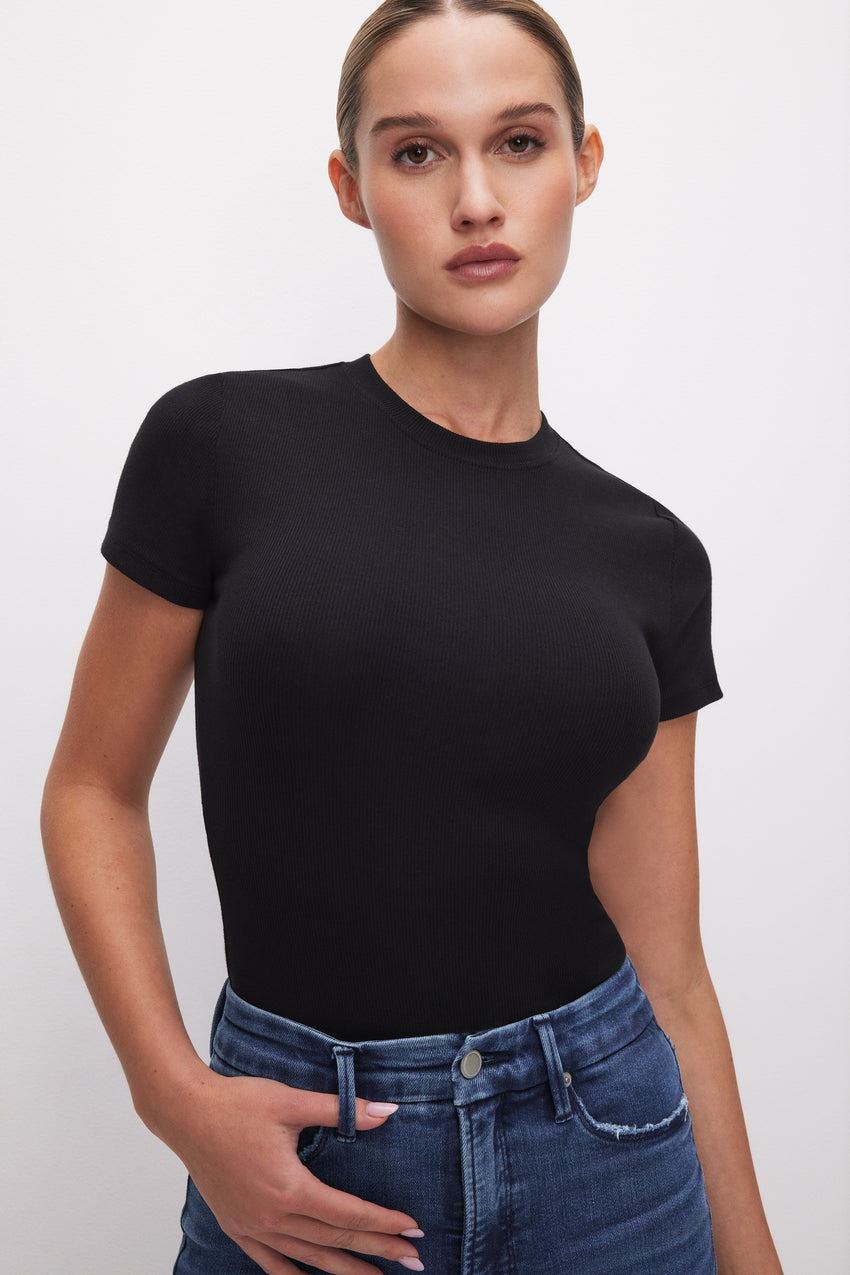 MICRO RIB COTTON TEE BODYSUIT | BLACK001 View 1 - model: Size 0 |