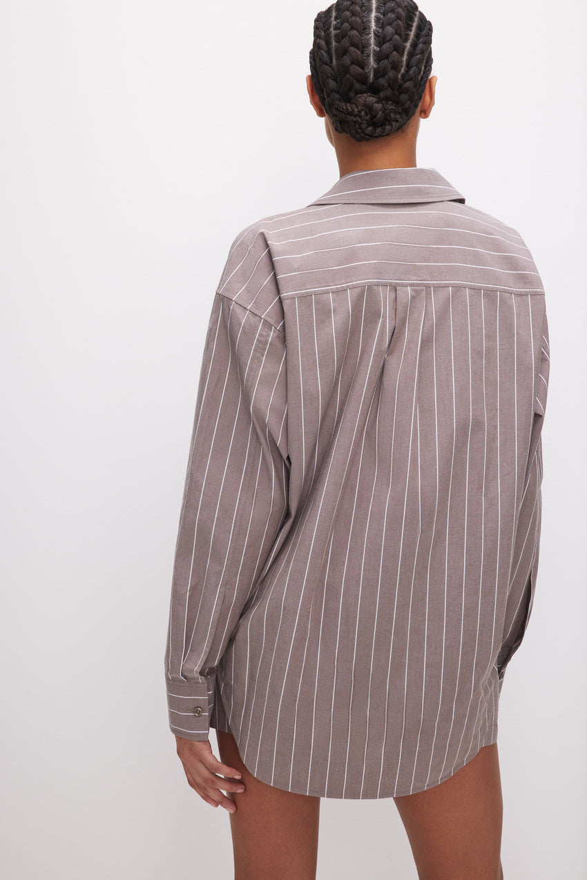 OVERSIZED POPLIN SHIRT | PUTTY STRIPE002 View 1 - model: Size 0 |