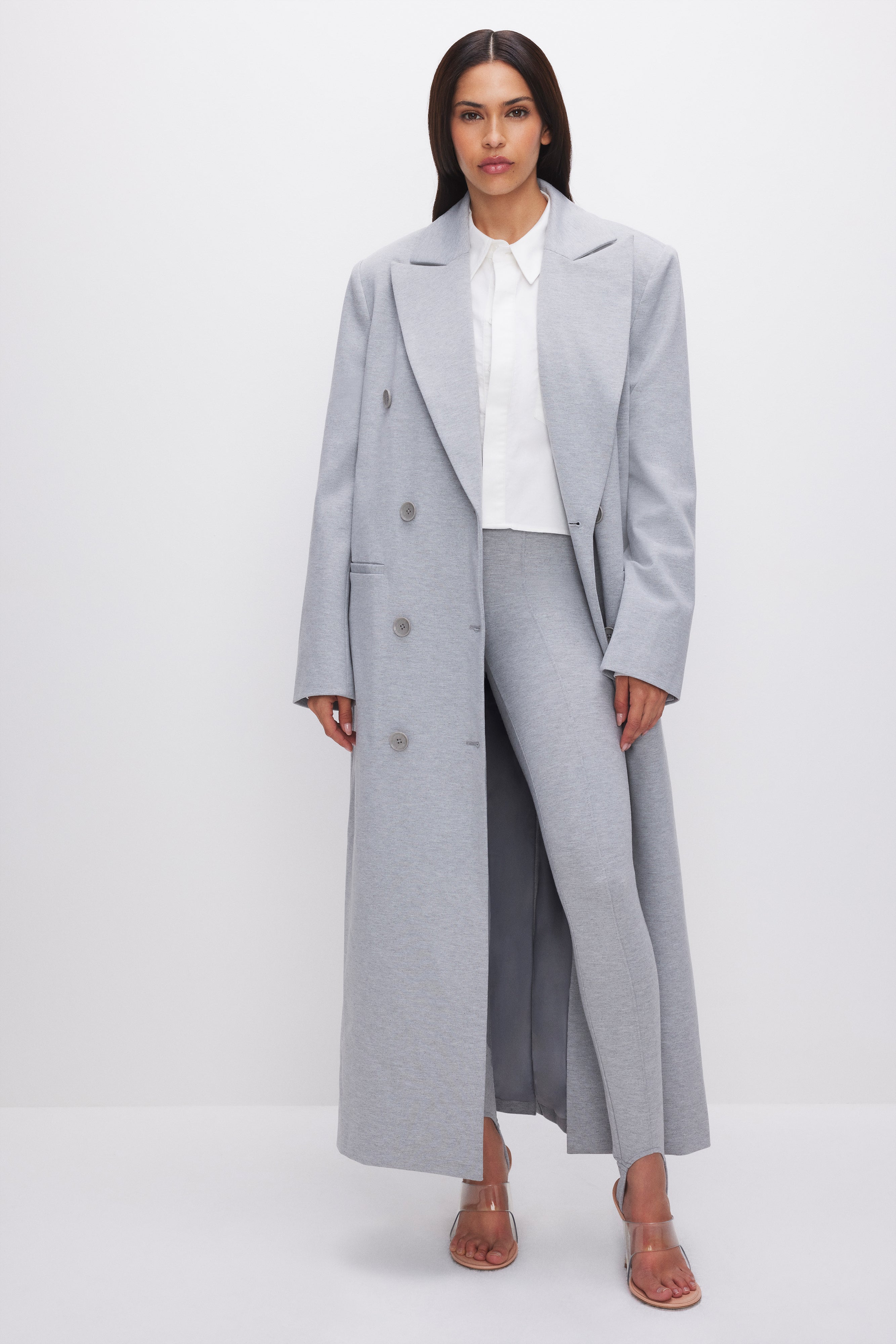 PONTE CAR COAT | HEATHER GREY001 - GOOD AMERICAN