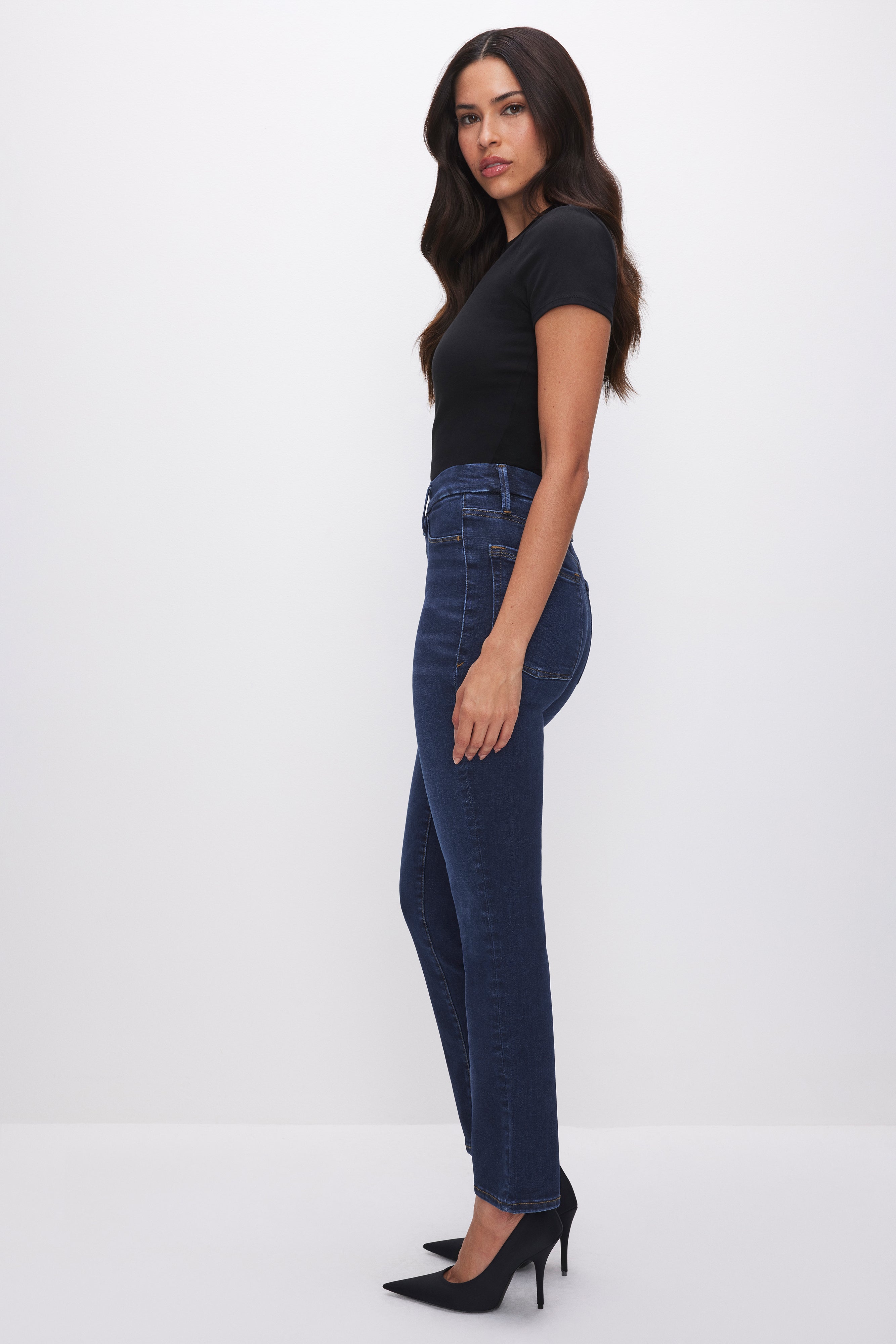 POWER STRETCH PULL-ON STRAIGHT JEANS | INDIGO491 - GOOD AMERICAN