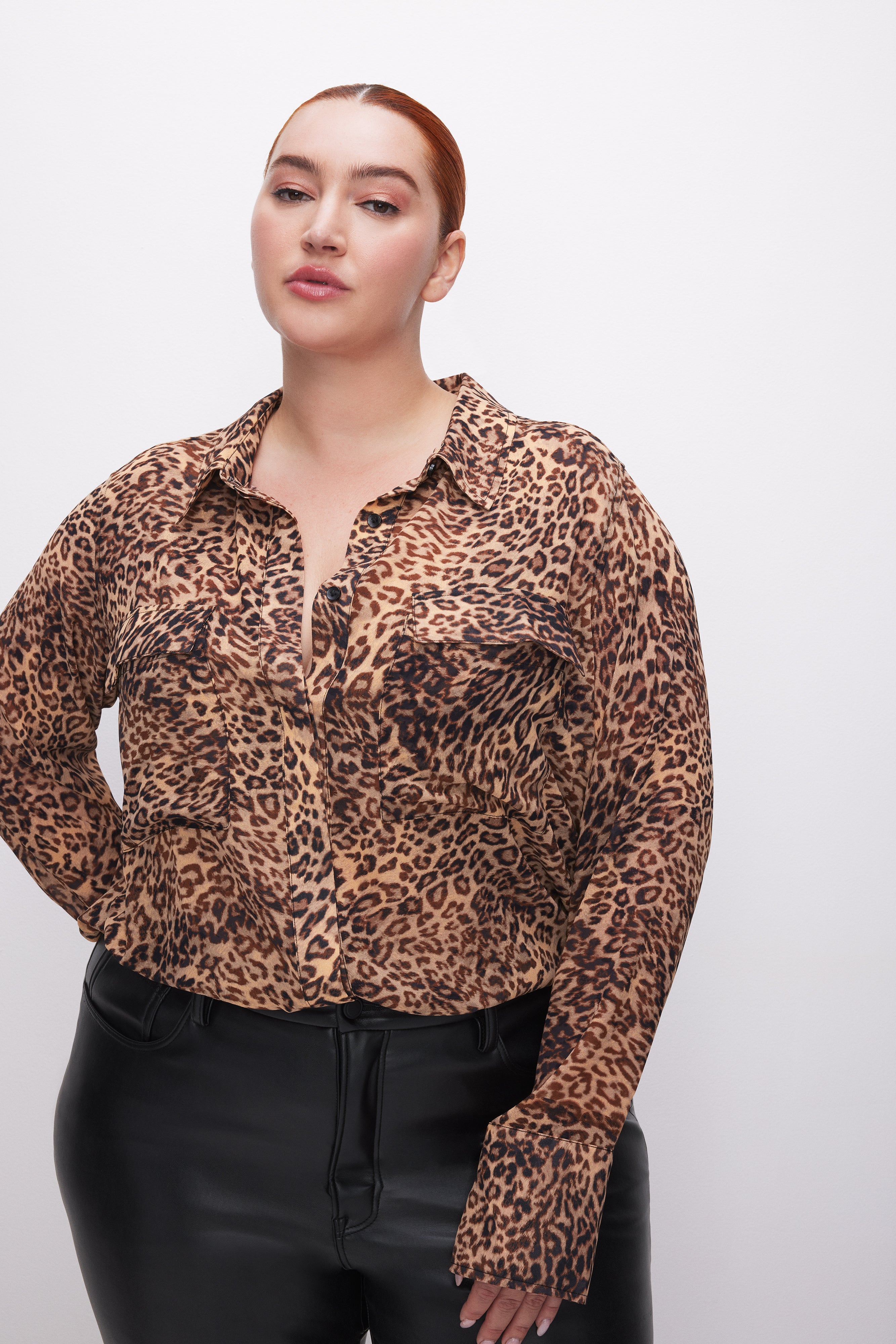 SHEER WOVEN SHIRT | WILD LEOPARD003 - GOOD AMERICAN