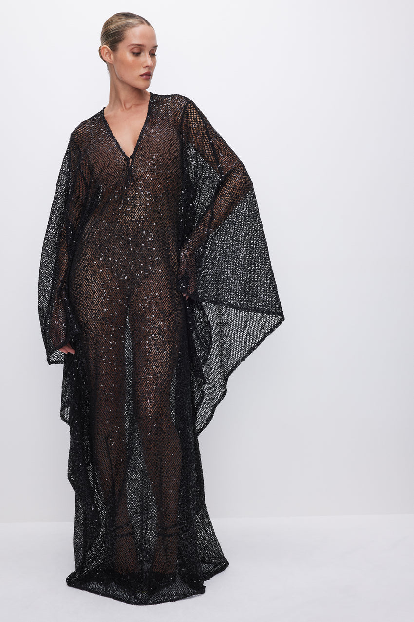 SEQUIN CROCHET CAFTAN | BLACK001 View 0 - model: Size 0 |