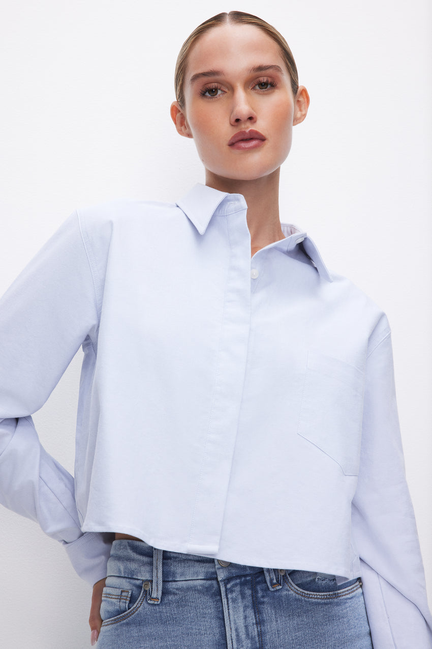 CROPPED COTTON OXFORD SHIRT | GOOD BLUE002 View 0 - model: Size 0 |