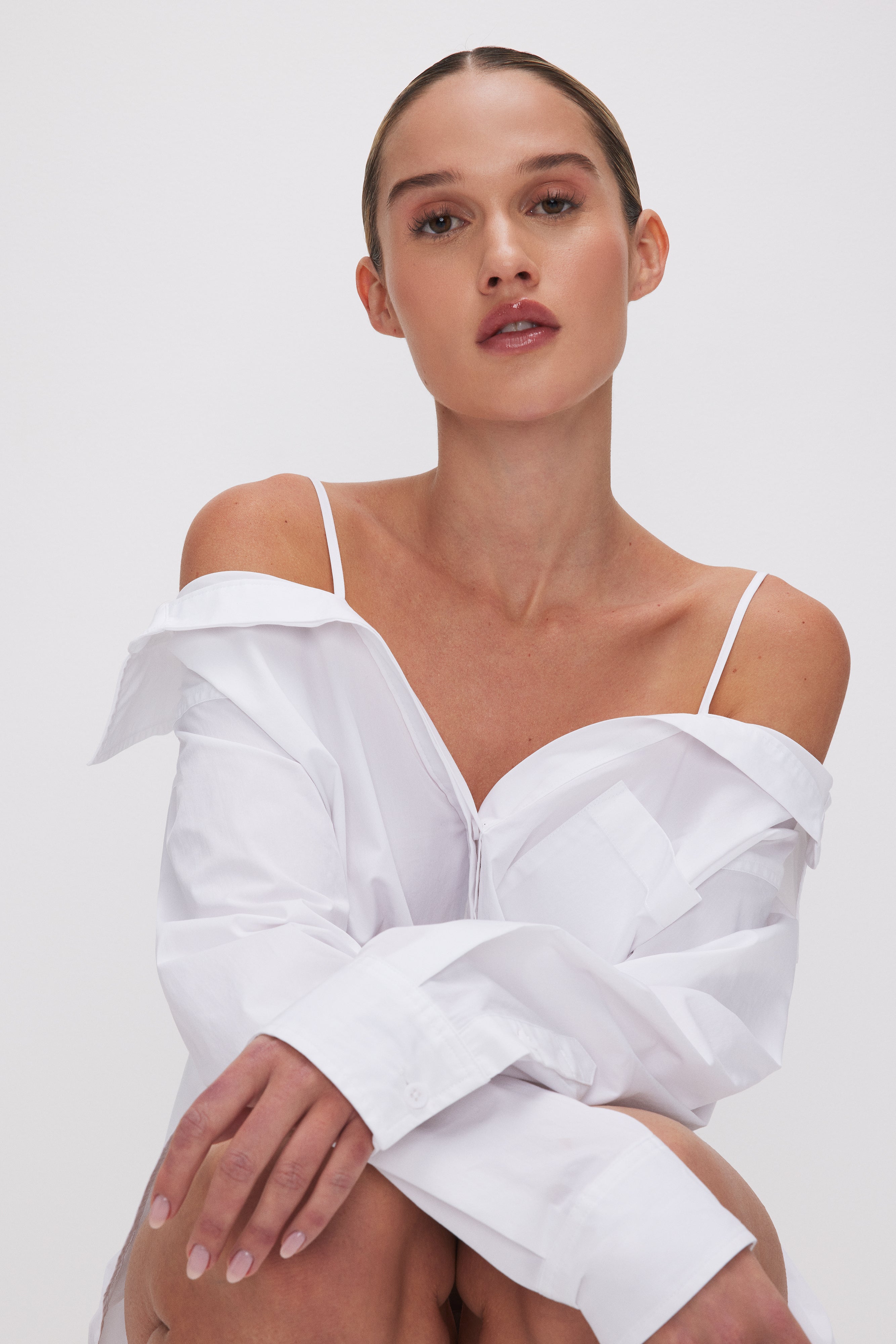 POPLIN OFF SHOULDER SHIRT | WHITE001 - GOOD AMERICAN