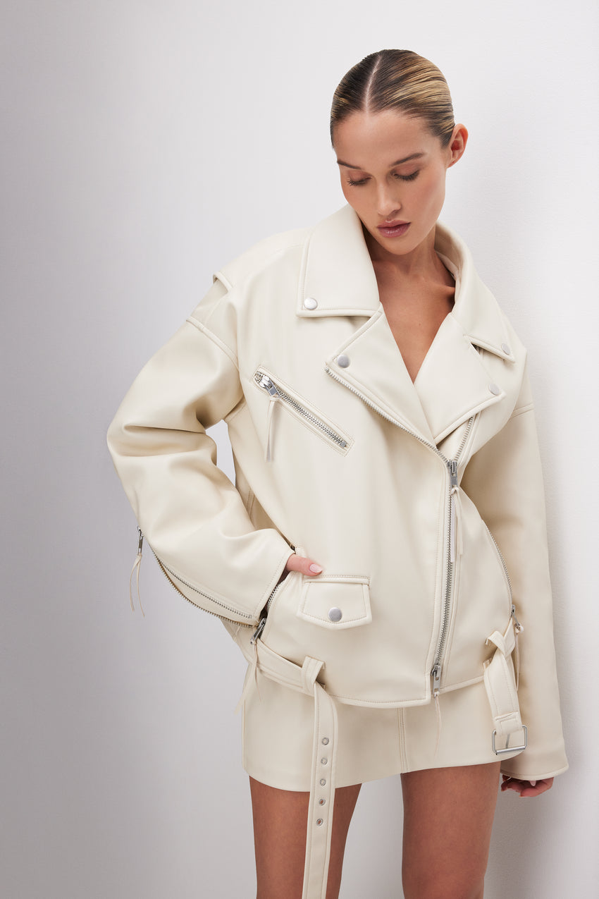 OVERSIZED FAUX LEATHER MOTO JACKET | CLOUD WHITE View 0 - model: Size 0 |