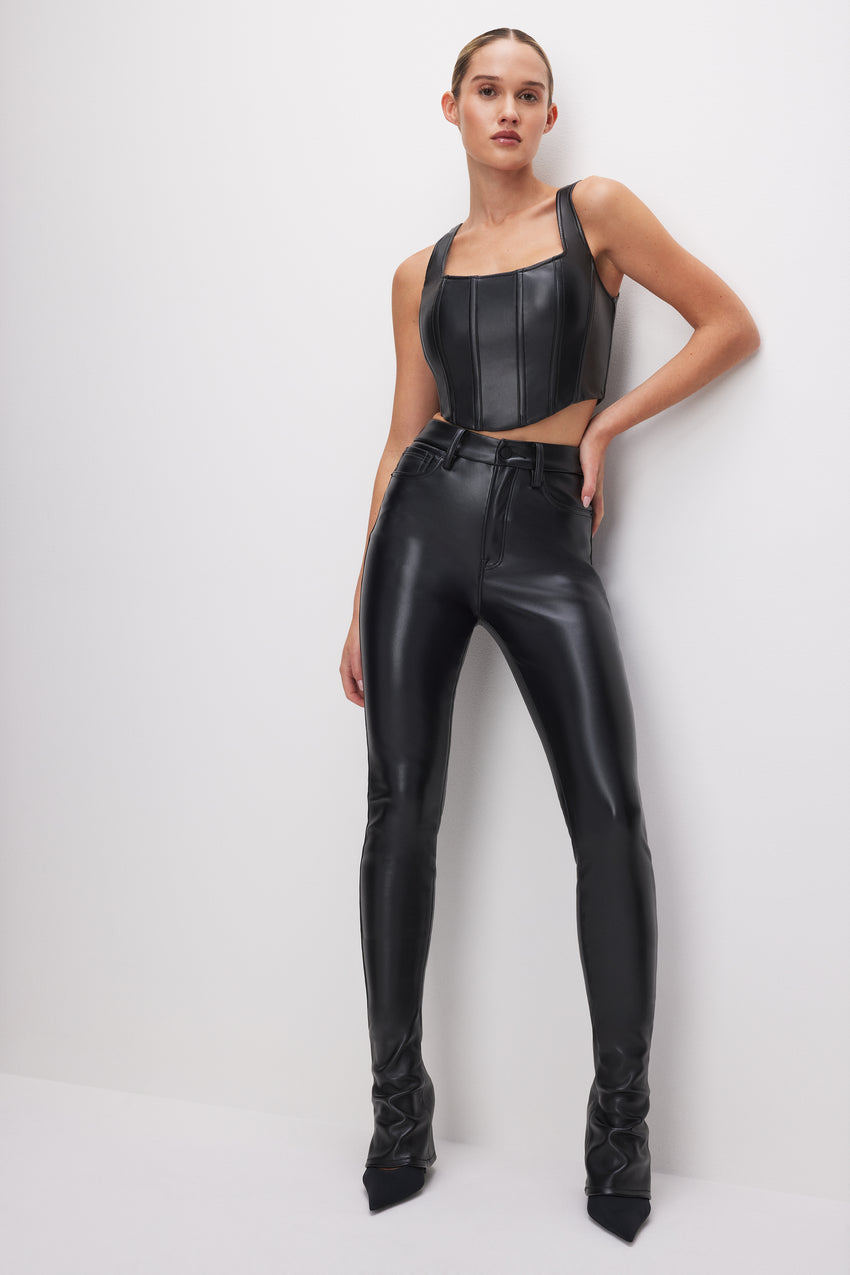 FAUX LEATHER MICRO BOOTCUT PANTS | BLACK001 View 0 - model: Size 0 |