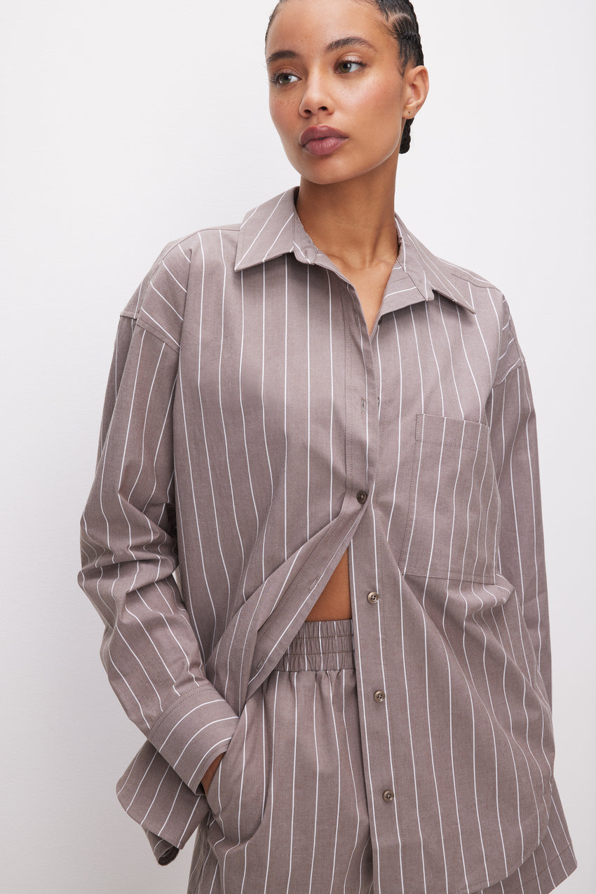 OVERSIZED POPLIN SHIRT | PUTTY STRIPE002 View 0 - model: Size 0 |